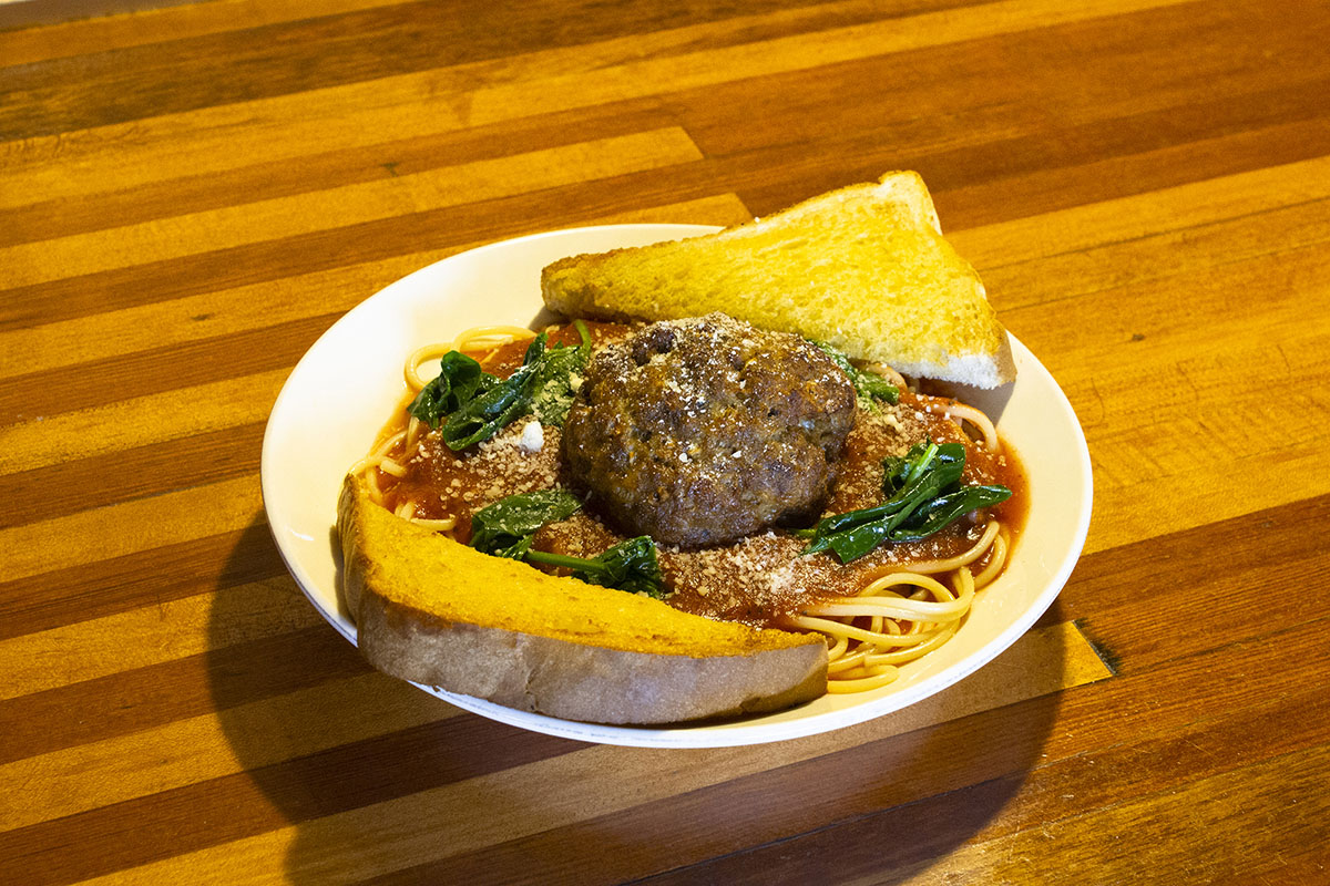 Our vegetarian marinara meatball over linguini